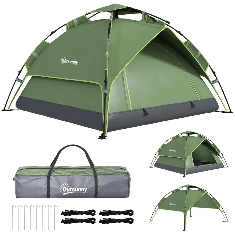 Outsunny Tente de camping tente pop up légère 2-3 pers. - 2 grandes portes - 210 x 210 x 140 cm fibre verre polyester