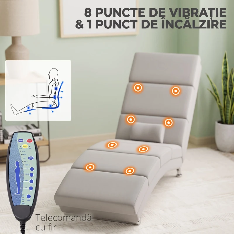 HOMCOM Fotoliu de Masaj cu 8 Puncte de Vibrație și Încălzire, 5 Moduri, Timer și Telecomandă, Alb Crem