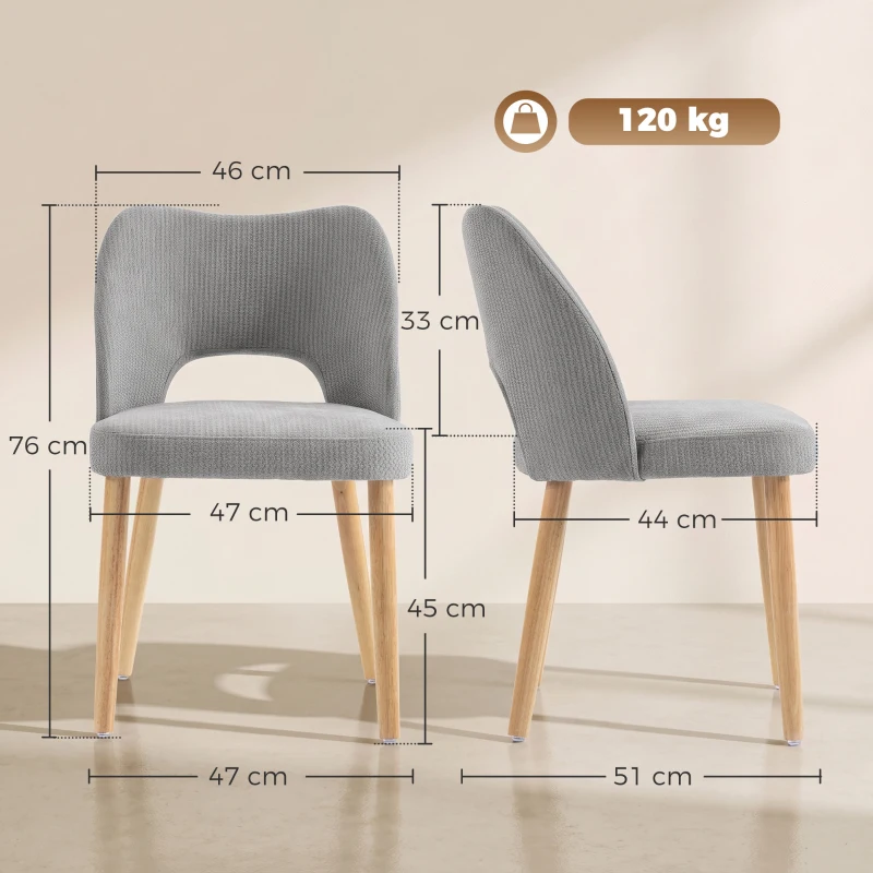 HOMCOM Dining Chairs Set Upholstered Kitchen Chenille Tool Free Assembly Rubberwood Legs, Grey