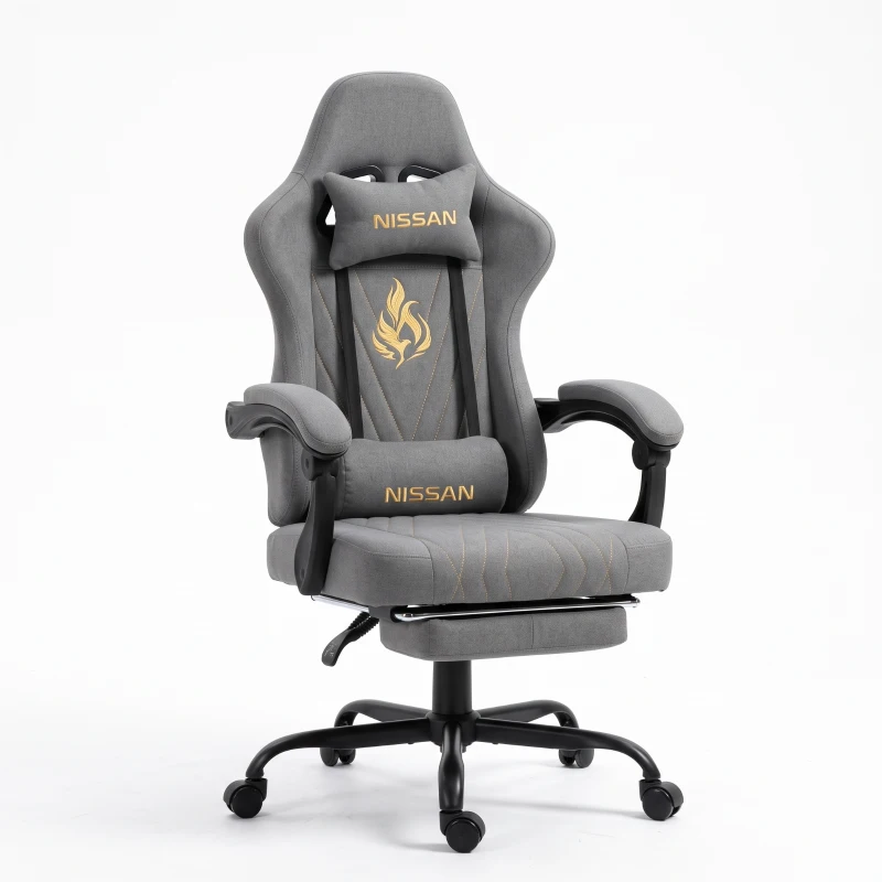 Fauteuil gamer avec repose-pieds, coussin cervical et lombaire doux, coussins de soutien amovibles, 60x60x122 cm, Gris
