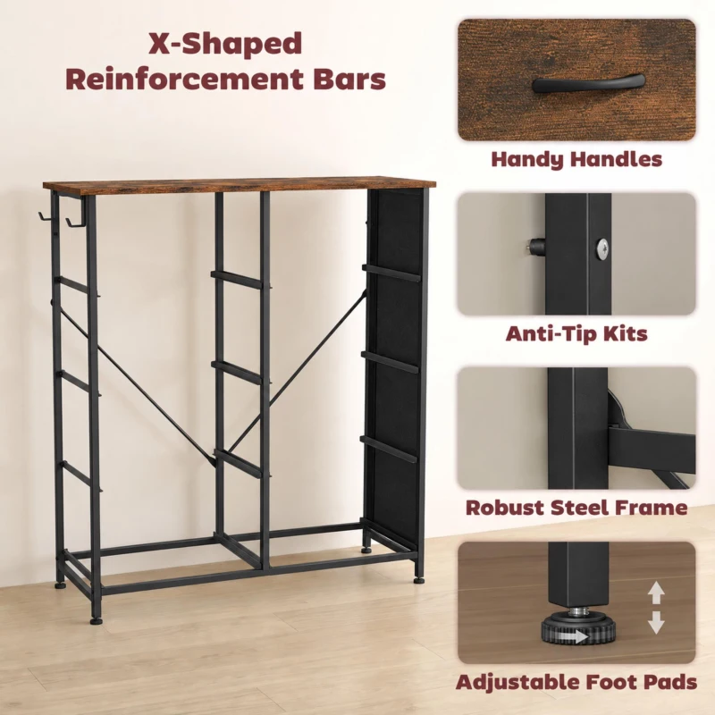 HOMCOM Chest of Drawers, Dresser for Bedroom with 8 Fabric Drawers, Tall Storage Unit w/ Side Storage Bag, Rustic Brown