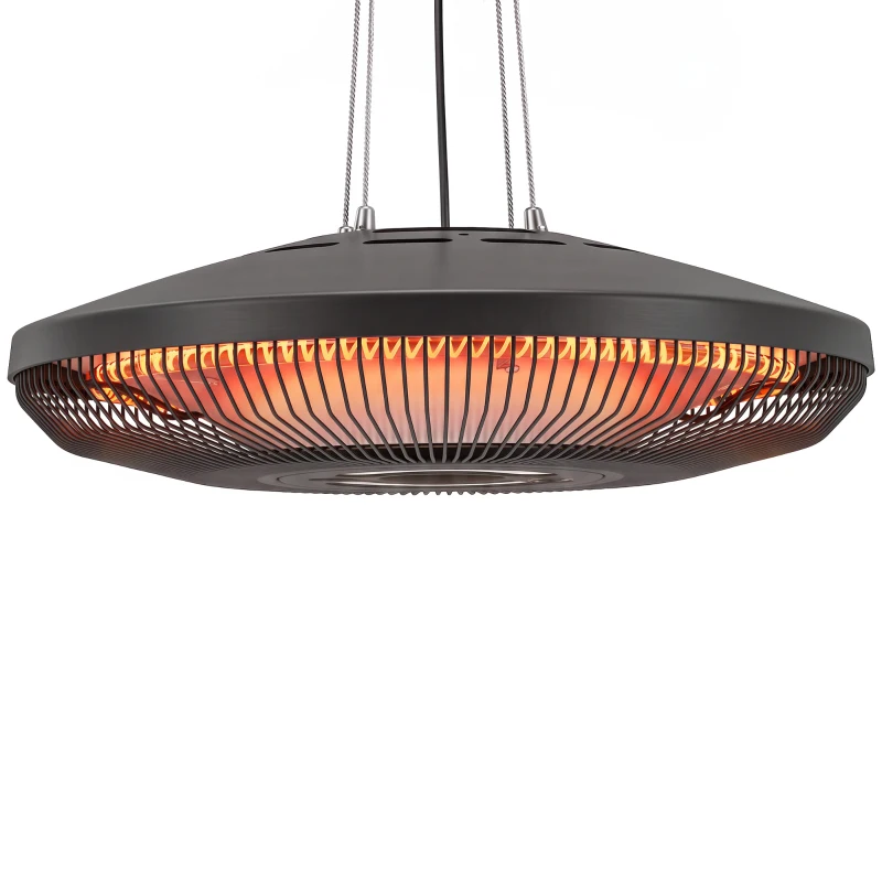 Outsunny Hanging Electric Patio Heater with LED Light, 1000/2000 W IP65 Outdoor Infrared Heater with Touch/Remote Control, Black