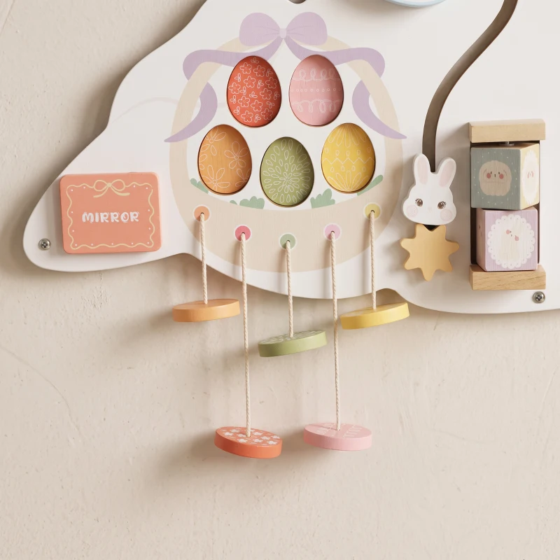 AIYAPLAY Easter Bunny Busy Board Panels, Montessori Wall-Mounted Toddler Learning Activity Centre for Living Room Kids Room White