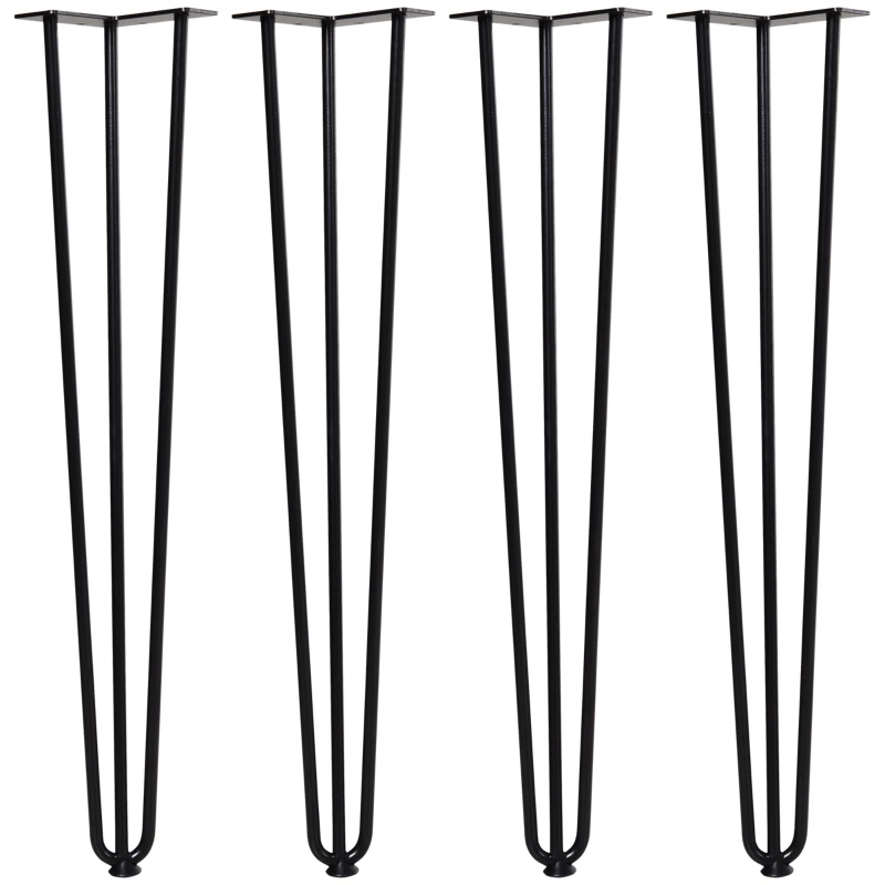 HOMCOM Conjunto de 4 Patas para Mesa de Estilo Industrial y Diseño Horquilla con Protectores Anti-arañazos de Goma 12x12x71cm Tornillos de Montaje Incluidos Negro