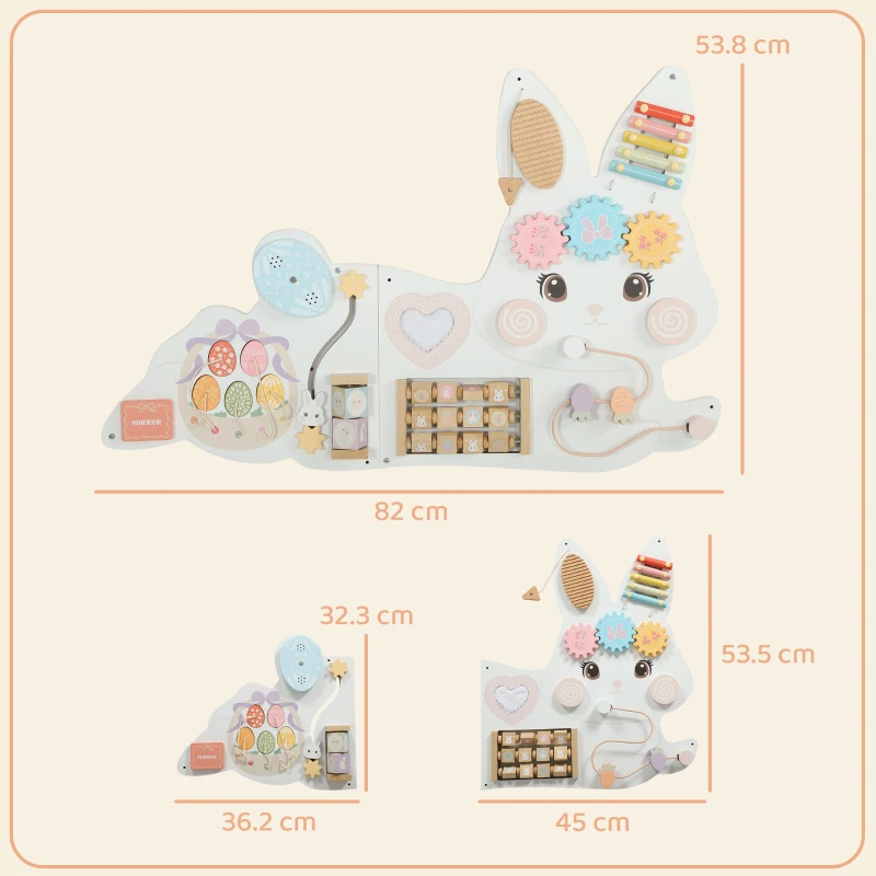 AIYAPLAY Easter Bunny Busy Board Panels, Montessori Wall-Mounted Toddler Learning Activity Centre for Living Room Kids Room White