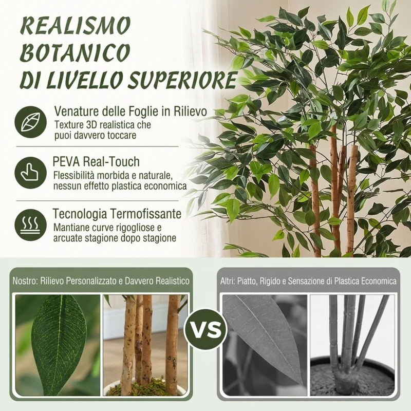 HOMCOM Pianta Artificiale di Baniano Verde in PEVA e Legno con Vaso Contenitore in PP e Cemento, 55x55x120 cm