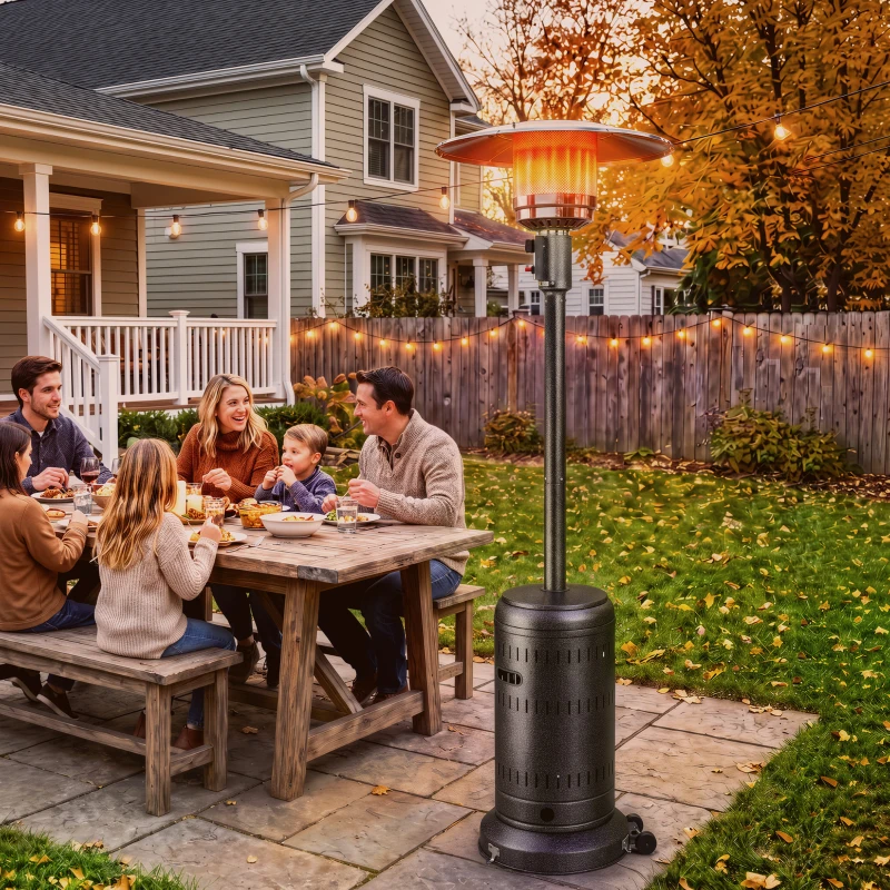 Outsunny Chauffage Extérieur Terrasse Portable 13 kW, Niveaux de Chauffe Réglables, Anti-Basculement, 82x82x223cm, Marron Foncé