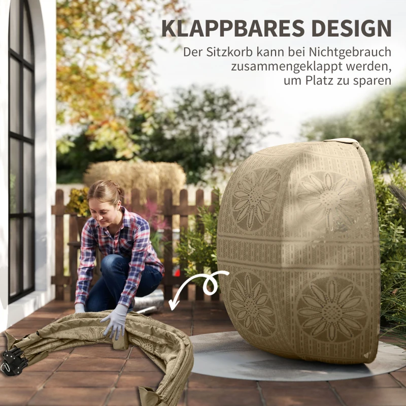 Outsunny Hängesessel mit Gestell, Eiförmiger Hängeschaukel mit abnehmbarem waschbarem Kissen, Hängematte für 2 Personen, Schaukelsessel Indoor Outdoor, Sand+Schwarz