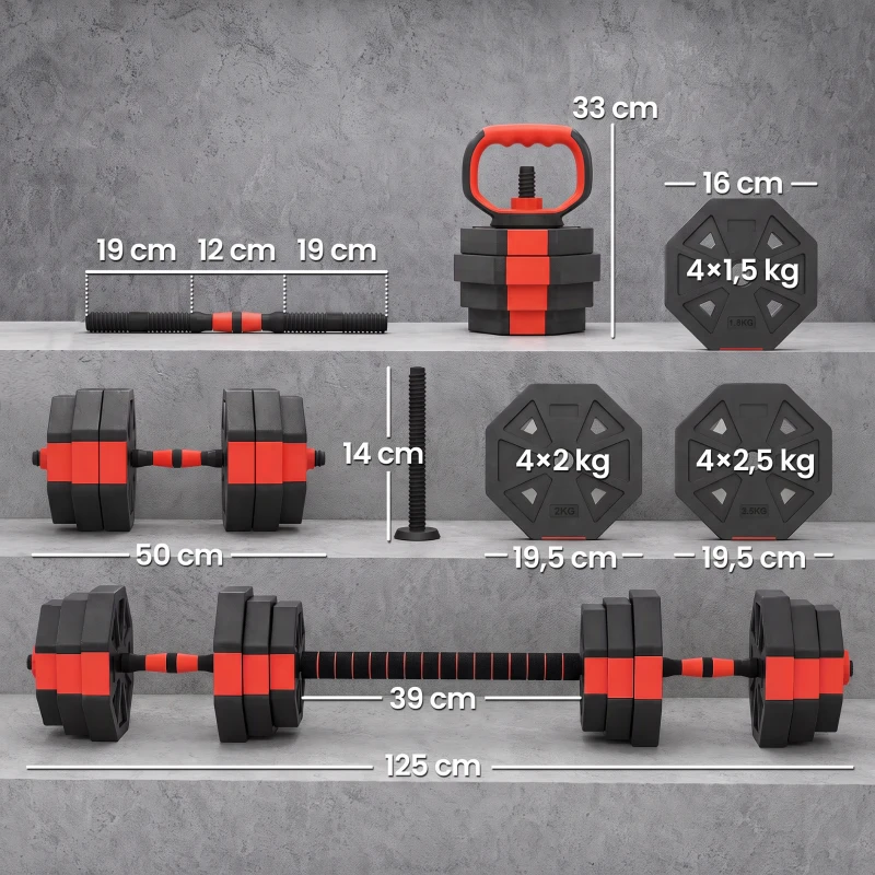 SPORTNOW 4-in-1 halterset verstelbaar 25 kg voor krachttraining thuis
