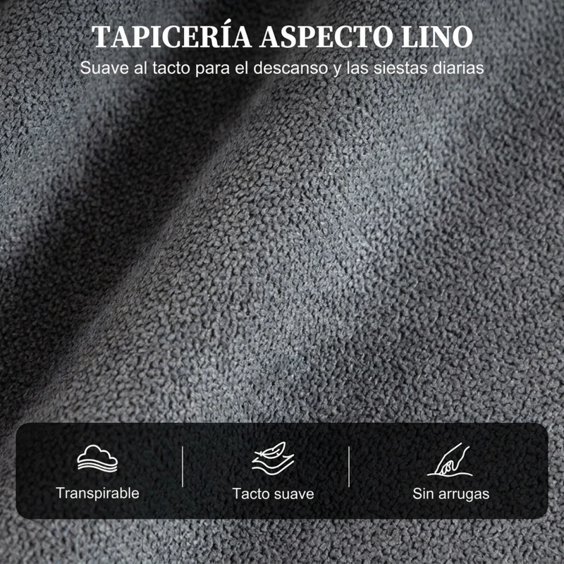 HOMCOM Sillón Relax Reclinable Manual hasta 155° de Tejido Efecto Lino Reposapiés Muelles Ensacados Acolchado Grueso Gris