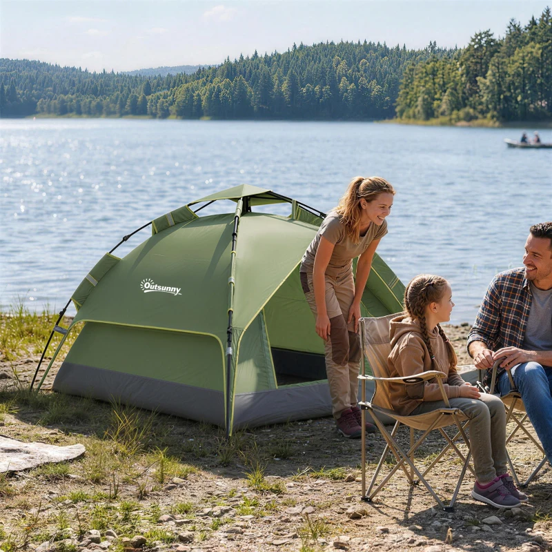 Outsunny Tente de camping tente pop up légère 2-3 pers. - 2 grandes portes - 210 x 210 x 140 cm fibre verre polyester