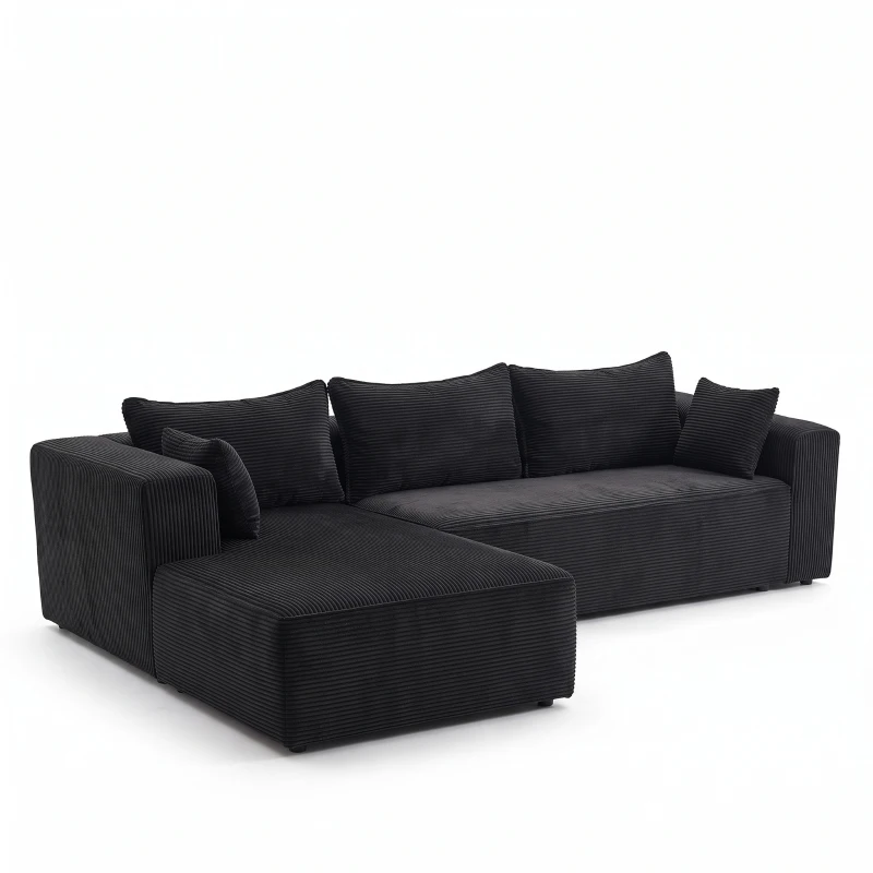 Canapé d'angle modulaire en L avec chaise longue, design minimaliste et gain de place, assise profonde, 279x179x83 cm, noir