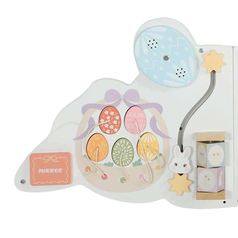 AIYAPLAY Easter Bunny Busy Board Panels, Montessori Wall-Mounted Toddler Learning Activity Centre for Living Room Kids Room White