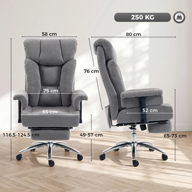 HOMCOM Big and Tall Office Chair, 250 kg Heavy Duty Executive Desk Chair with Adjustable Armrests and High Back, Dark Grey