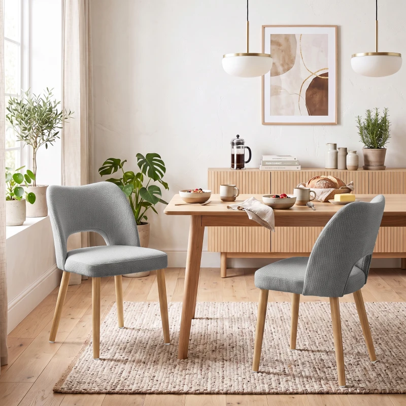 HOMCOM Dining Chairs Set Upholstered Kitchen Chenille Tool Free Assembly Rubberwood Legs, Grey