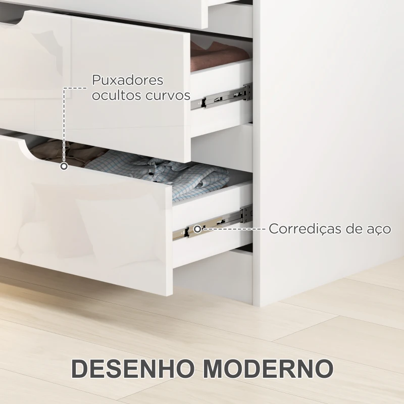 HOMCOM Cómoda com 4 Gavetas Cómoda de Dormitório Moderna com Sistema Anti-Tombo 60x40x85 cm Branco