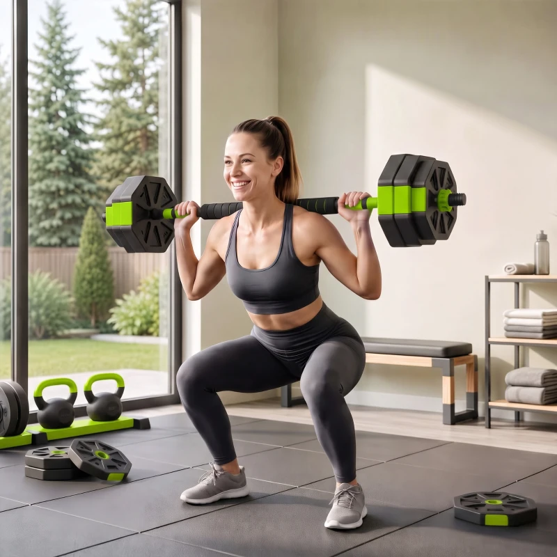 SPORTNOW Conjunto de Halteres Ajustáveis 4 em 1 25 kg Conjunto de Pesos Utilizado como Kettlebell Barra Halteres ou Suporte para Flexões Verde