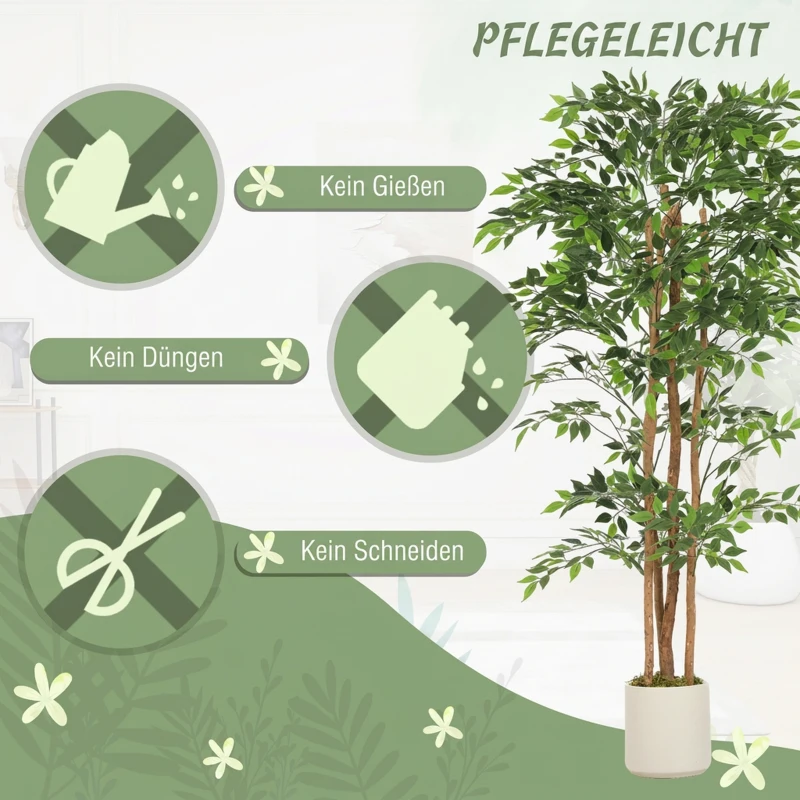 HOMCOM Kunstmatige banyanboom kunstplant met massieve houten stam, pot, voor woonkamer slaapkamer kantoor 75 x 75 x 180 cm groen