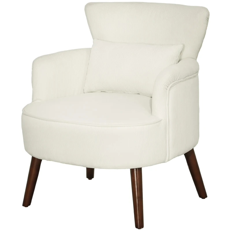 HOMCOM Poltrona Relax Individual em Bombazina com Almofada, Braços e Pés de Madeira para Quarto e Escritório, Creme
