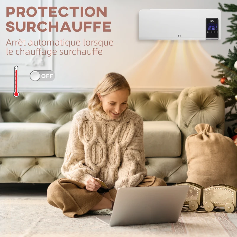 HOMCOM Radiateur soufflant mural chauffage céramique PTC - 1000 W / 2000 W oscillation minuterie avec télécommande blanc