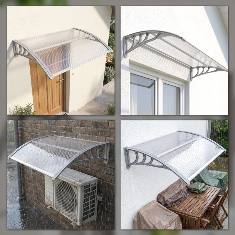 Outsunny Marquise para Portas e Janelas 100x75 cm Toldo de Proteção contra Sol e Chuva com Cobertura de Policarbonato e Barra de Alumínio Transparente