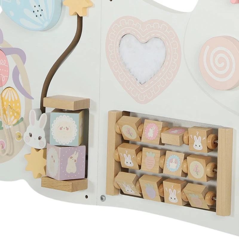 AIYAPLAY Easter Bunny Busy Board Panels, Montessori Wall-Mounted Toddler Learning Activity Centre for Living Room Kids Room White