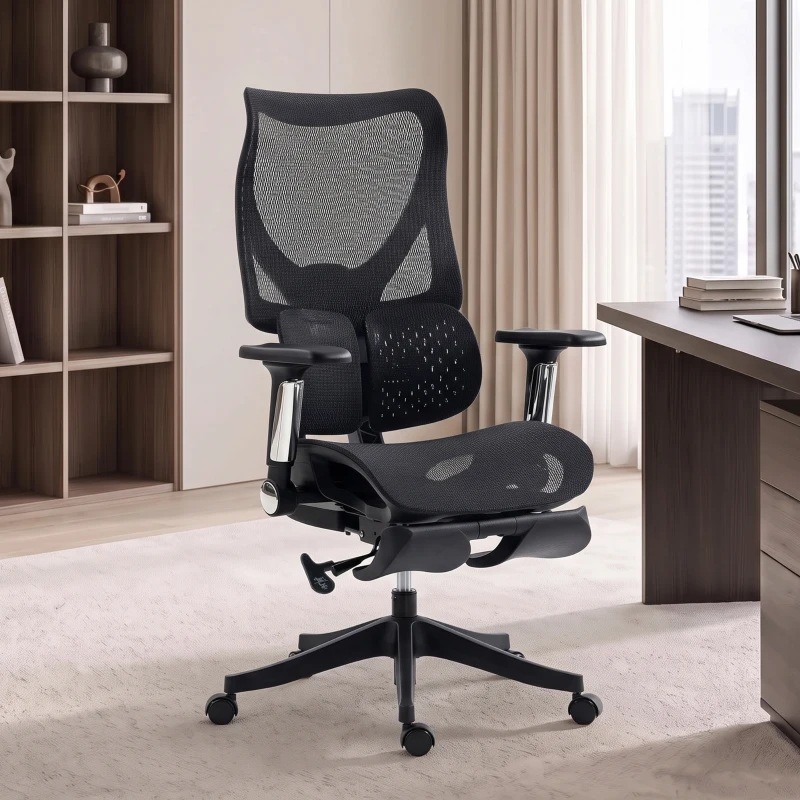 HOMCOM Ergonomic Office Chair with Lumbar Support, Mesh Reclining Desk Chair with Footrest, Adjustable High Back, Black