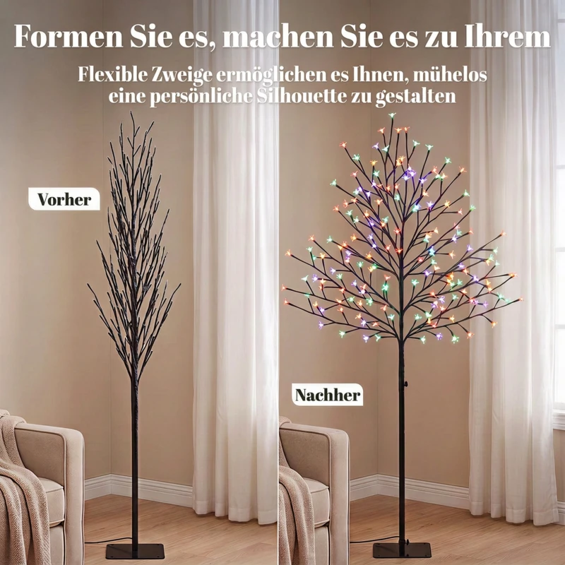 HOMCOM LED-kersenbloesemboom 150 cm met 160 leds, kunstmatige lichtboom met 20 buigzame takken, kerstdecoratie