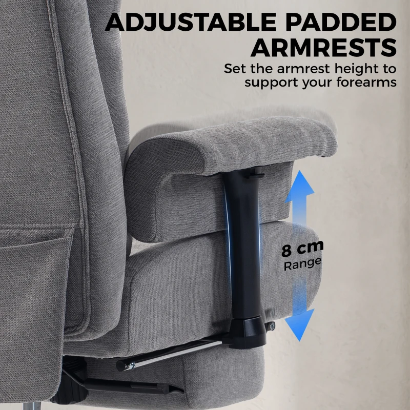 HOMCOM Big and Tall Office Chair, 250 kg Heavy Duty Executive Desk Chair with Adjustable Armrests and High Back, Dark Grey