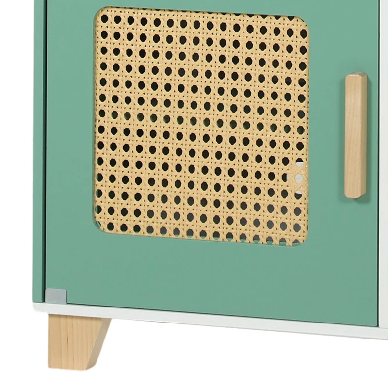 AIYAPLAY Cuisine Enfant en Bois 19 Accessoires, Cafetière, Machine à Glaçons, Micro-Ondes, Placard, 3-6 Ans, 61x27x79,7cm, Vert