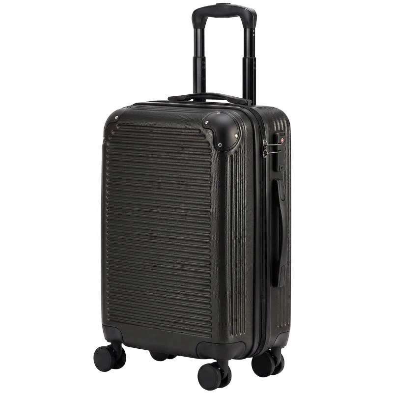 HOMCOM Troller Rigid Mic 40 L din ABS, Extensibil, 4 Roți Pivotante, Colțuri de Protecție, 56x36x24 cm, Negru