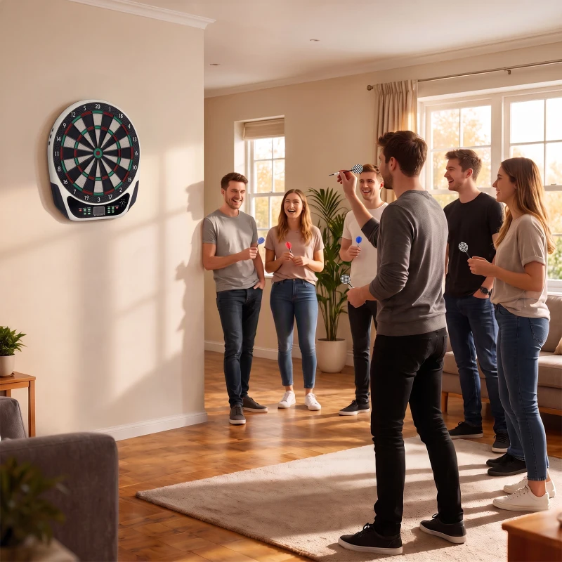 HOMCOM Elektronische Dartscheibe Dartboard mit Englische Sprachansagen LED-Anzeigen 6 Darts 24 Dartköpfe 18 Spiele 159 Varianten Dartautomat Dartscheibe Set für bis zu 8 Spieler