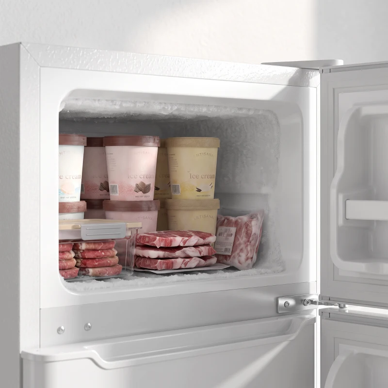 HOMCOM 2-deurs mini-koelkast met vriesvak, instelbare thermostaat, kleine drankkoelkast 90L, wit