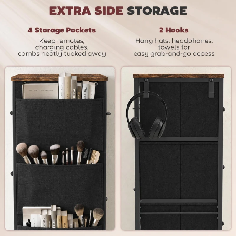 HOMCOM Chest of Drawers, Dresser for Bedroom with 8 Fabric Drawers, Tall Storage Unit w/ Side Storage Bag, Rustic Brown