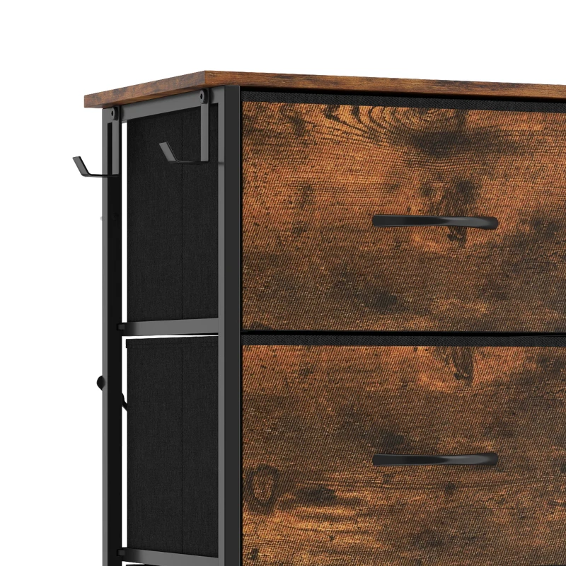 HOMCOM Chest of Drawers, Dresser for Bedroom with 8 Fabric Drawers, Tall Storage Unit w/ Side Storage Bag, Rustic Brown