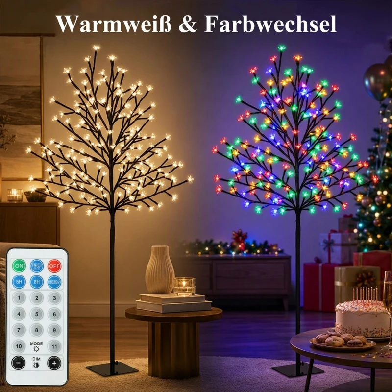 HOMCOM LED-kersenbloesemboom 150 cm met 160 leds, kunstmatige lichtboom met 20 buigzame takken, kerstdecoratie