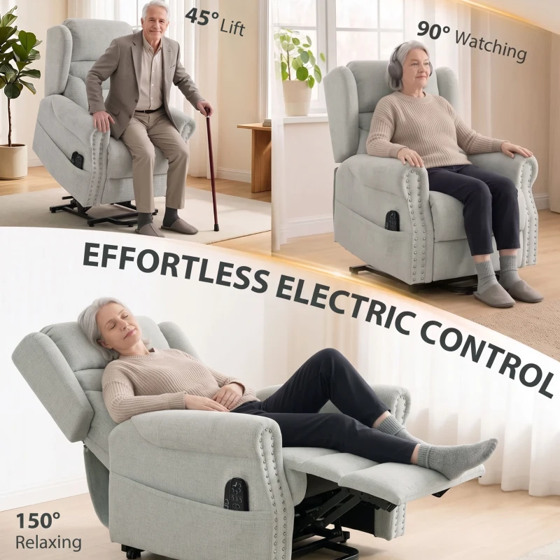 HOMCOM Riser Recliner Chair with Massage and Heat, Chenille Electric Power Lift Recliner Chair, Light Grey
