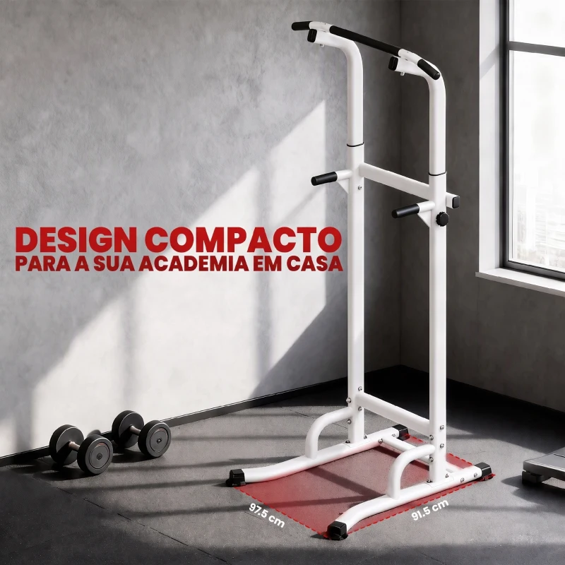 SPORTNOW Barra de Elevações com Altura Ajustável 176,5-227 cm Resistente Máquina de Elevações Multifuncional  Branco