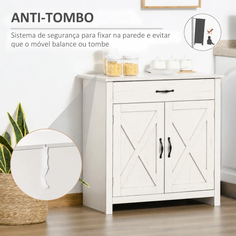 HOMCOM Aparador de Cozinha com 1 Gaveta e Prateleira Interior Ajustável Móvel Auxiliar Decorativo 80x39,7x80 cm Branco