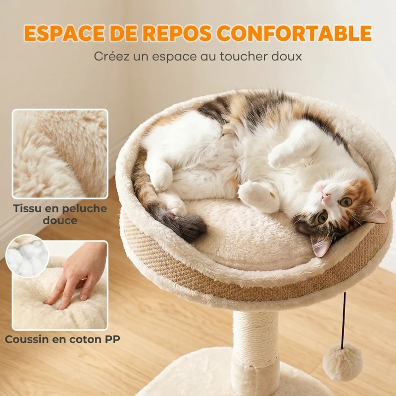 PawHut Arbre à Chat Design Moderne Style Tressé avec Griffoir 4 Niveaux Niche en Massette Perchoir en Jute 87 cm Beige