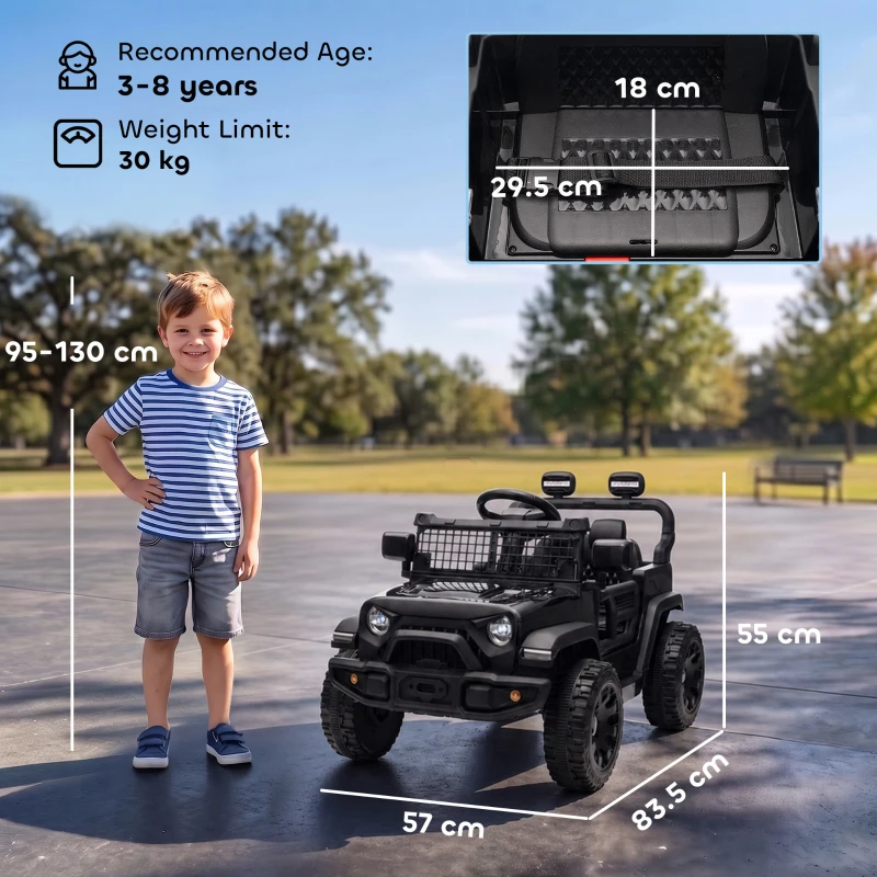 AIYAPLAY 12V Electric Car for Kids with Remote, Dual Motors, Rear Suspension, Soft Start, Music, Lights for 3-8 Years, Black