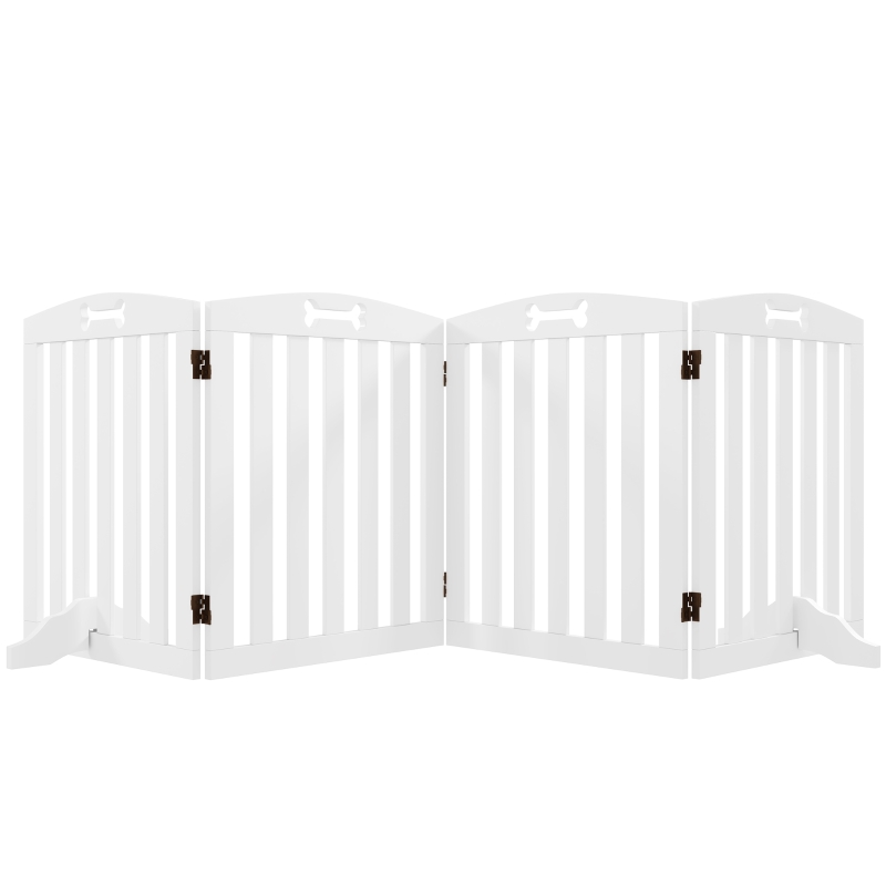 PawHut Poartă Pliabilă pentru Câini cu 4 Panouri, 2 Suporturi, MDF, 207,5x30x61 cm, Alb