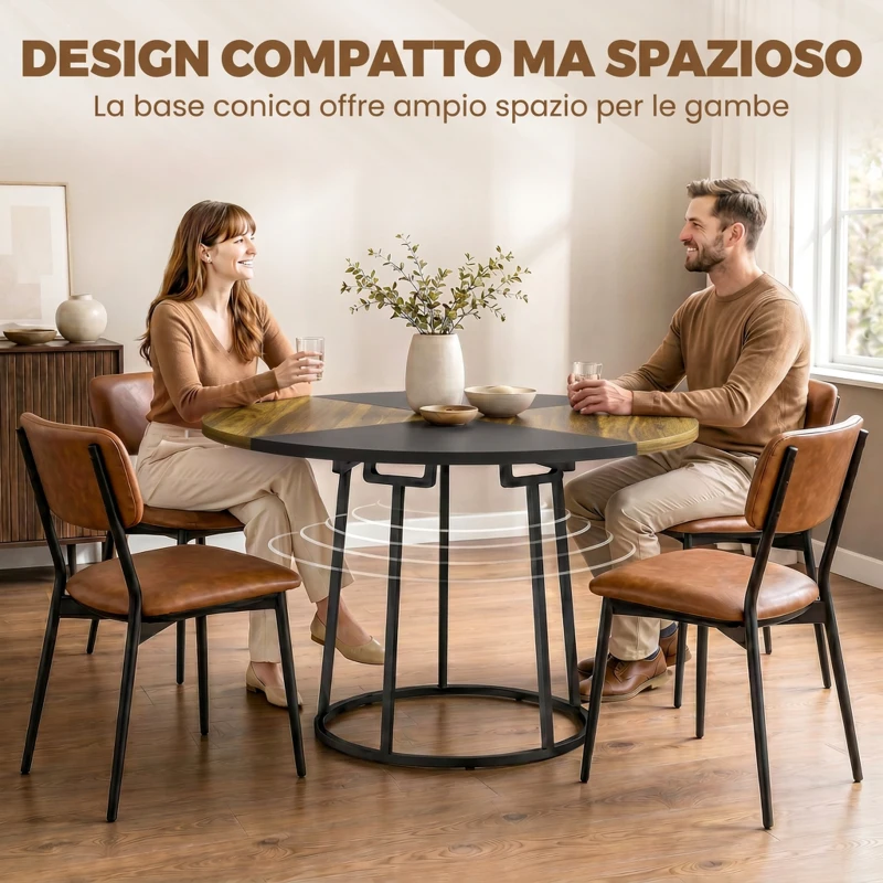 HOMCOM Tavolo da Pranzo Rotondo Ø120 cm per 4-6 Persone in Stile Industriale, Marrone Rustico e Nero