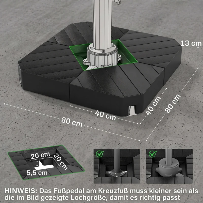 Outsunny Basisgewichte für Sonnenschirmständer, mit Wasser und Sand befüllbar, Kunststoff, 80L x 80B x 13H cm, Schwarz