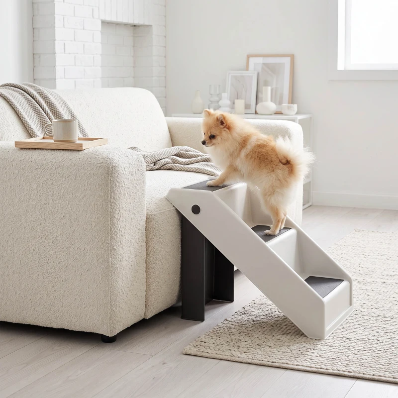 PawHut Escalier pour chien pliant à 3 marches antidérapantes escalier pour animaux en plastique 53 x 30,5 x 36,5 cm crème
