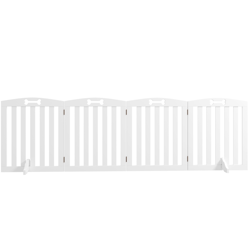 PawHut Poartă Pliabilă pentru Câini cu 4 Panouri, 2 Suporturi, MDF, 207,5x30x61 cm, Alb