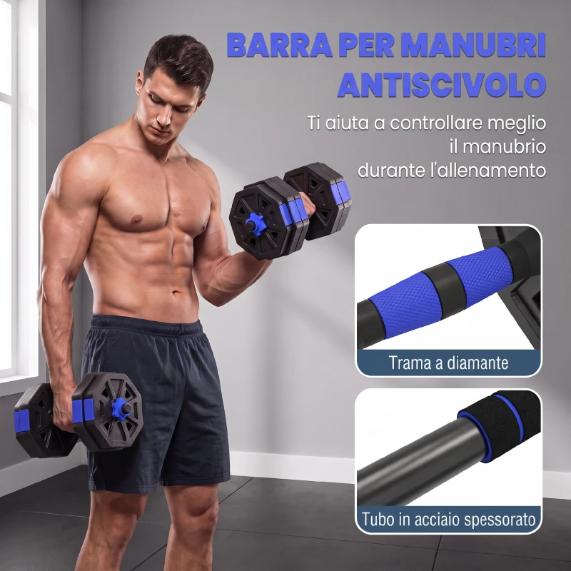 SPORTNOW Set Pesi da Palestra 6 in 1 in Plastica e Sabbia Utilizzabile come Kettlebell Manubri Bilanciere Supporto Blu