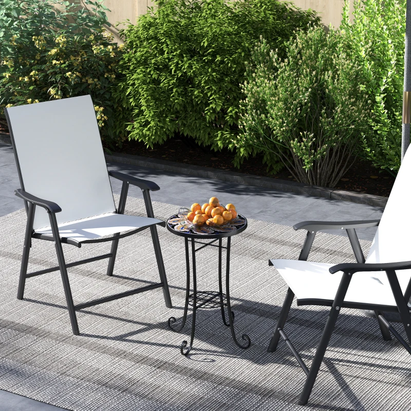 Outsunny Mosaic Garden Table, 35.5 cm Round Outdoor Table with Shelf, Ceramic Tile Top, Small Garden Side Table Bistro Table End Table Plant Stand for Indoor, Patio, Balcony, Orange