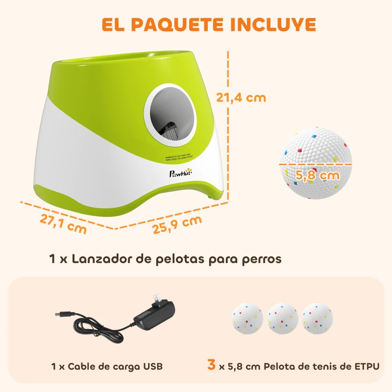 PawHut Lanzador de Pelotas para Perros Automático con 3 Pelotas ETPU Distancias Ajustables 6/10/14m Juguete Interactivo Verde