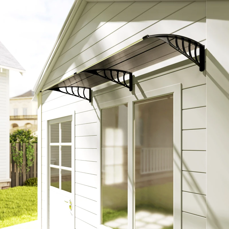 Outsunny Marquise Exterior para Portas e Janelas 200x96 cm com Barra de Liga de Alumínio, PP e Policarbonato, Castanho